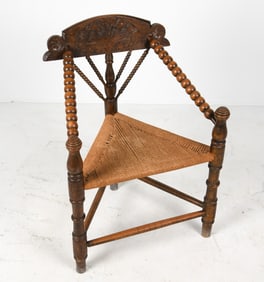 ANTIQUE DUTCH OAK & RUSH CORNER CHAIR