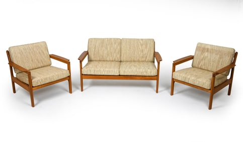 KOMFORT DANISH TEAK SOFA & LOUNGE CHAIRS C. 1970S