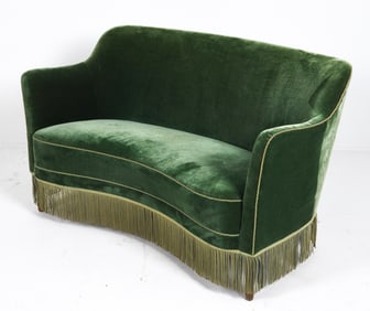 SCANDINAVIAN MOHAIR & BEECH BANANA SOFA C. 1950S