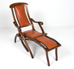 SCANDINAVIAN OAK & LEATHER DECK CHAIR C. 1960S