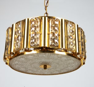 CARL FAGERLUND GLASS & BRASS PENDANT LIGHT C.1960S