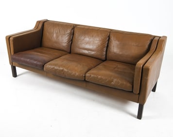 MOGENS HANSEN DANISH BEECH & LEATHER SOFA C. 1970S