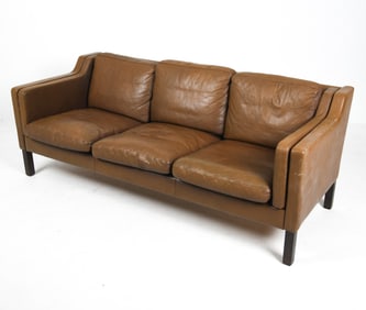 MOGENS HANSEN DANISH BEECH & LEATHER SOFA C. 1970S
