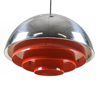 JO HAMMERBORG DANNISH CHROME PENDANT LIGHT 1970S