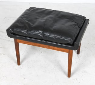 STYLE OF FINN JUHL ROSEWOOD & LEATHER OTTOMAN
