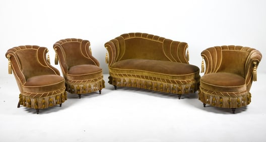 FRENCH NAPOLEON III STYLE VELOUR SOFA SUITE 1950S