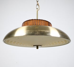 ATTR. VITRIKA BRASS & GLASS PENDANT LIGHT C. 1960S