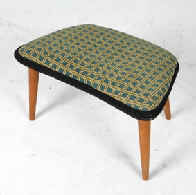 DANISH TEAK & WOOL OTTOMAN FOOTSTOOL C. 1970S