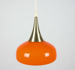 DANISH GLASS & BRASS PENDANT LIGHT C. 1970S