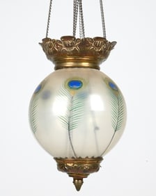 ART NOUVEAU EUROPEAN GLASS & BRASS PENDANT LIGHT