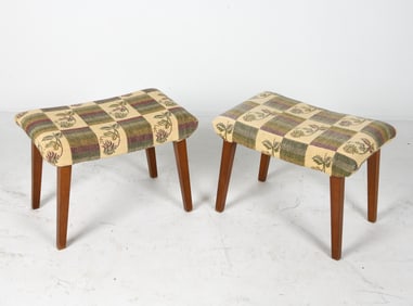 PAIR SCANDINAVIAN BEECH OTTOMAN FOOTSTOOLS C. 1970