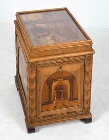 ANTIQUE SCANDINAVIAN PICTORAL INLAID CABINET