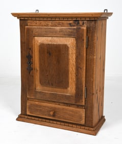 ANTIQUE DANISH OAK HANGING WALL CABINET 20TH C.