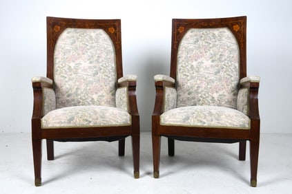 PAIR SCANDINAVIAN INLAID MAHOGANY LOUNGE CHAIRS