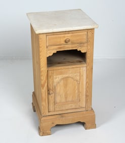 ANTIQUE ENGLISH PINE & MARBLE NIGHTSTAND 19TH C.