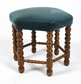 SCANDINAVIAN BARLEY TWIST OAK & VELVET FOOTSTOOL