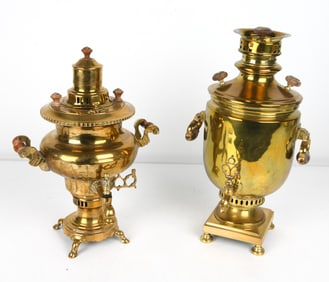 (2) ANTIQUE RUSSIAN BRASS SAMOVARS