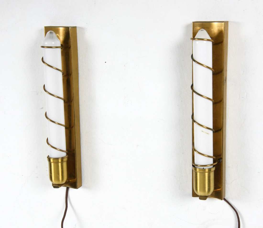 PAIR OF ART DECO STYLE SCANDINAVIAN BRASS SCONCES (1 of 11)