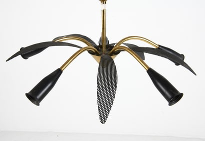 MID-CENTURY SCANDINAVIAN STEEL & BRASS CHANDELIER