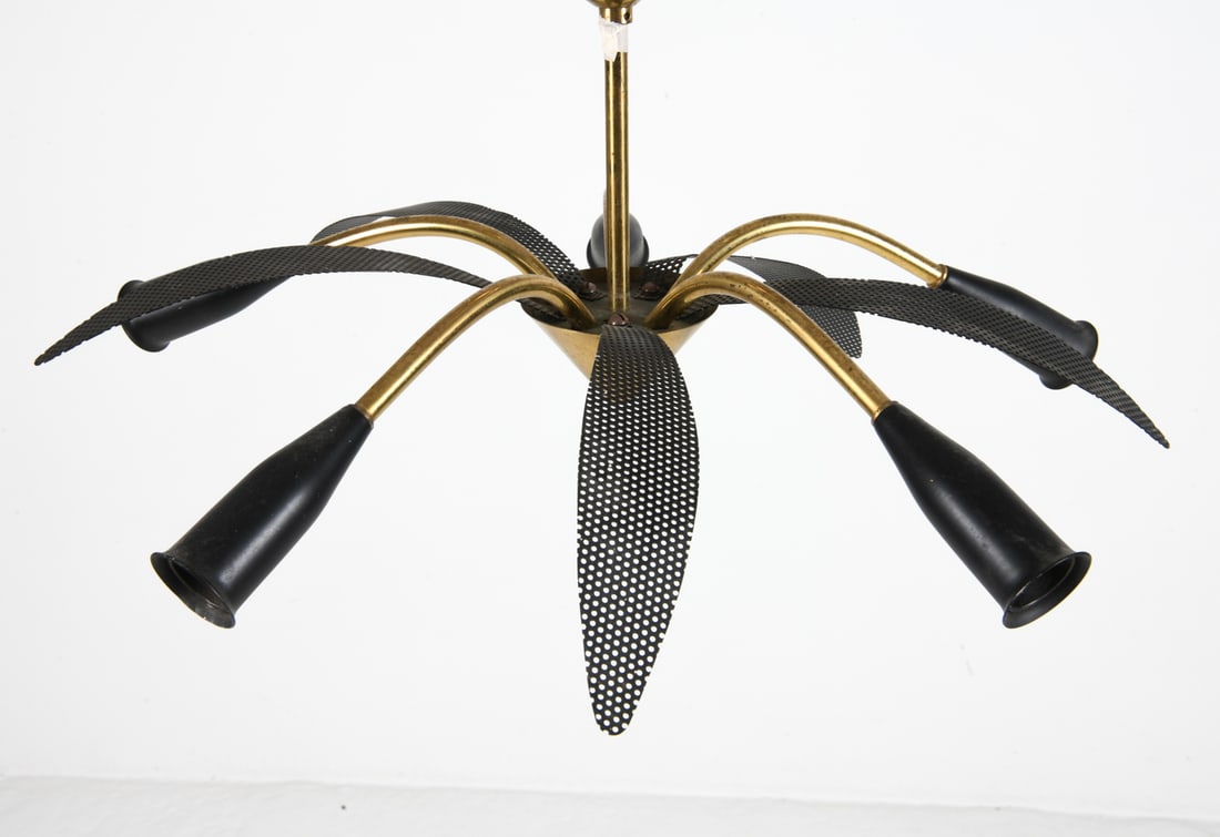 MID-CENTURY SCANDINAVIAN STEEL & BRASS CHANDELIER (1 of 6)