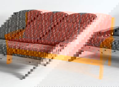 BRUTALIST SWEDISH PINE & WOOL SOFA C. 1960S