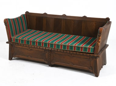 ANTIQUE EUROPEAN CARVED OAK SETTLE DAYBED 19TH C.