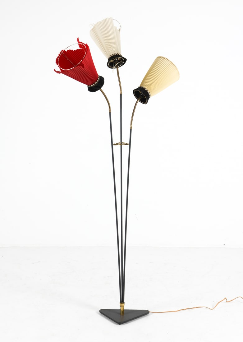 SCANDINAVIAN BRASS TRIPLE HEAD FLOOR LAMP C. 1960S (1 of 12)