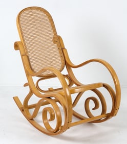 MANNER OF THONET BEECH & CANE ROCKING CHAIR 1960S