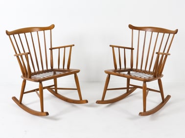 ATTR. BORGE MOGENSEN BEECH ROCKING CHAIRS C. 1970S