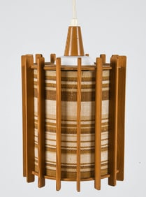 SWEDISH PINE & FABRIC PENDANT LIGHT C. 1970S
