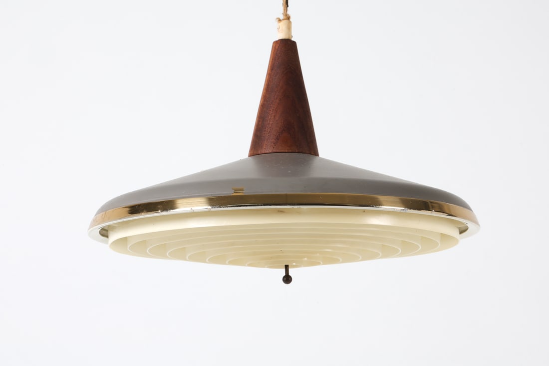 BENT KARLBY STYLE TEAK & METAL PENDANT LIGHT 1960S (1 of 8)