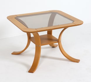 ART DECO DANISH BEECH & GLASS COFFEE TABLE C.1980S
