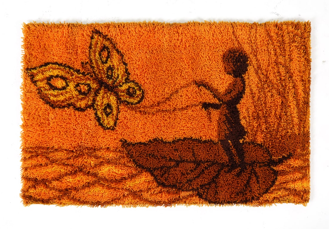 DANISH RYA WOOL PICTORIAL RUG C. 1970S: Dimensions: L 42.5" x W 27.25". Conditions: Presents well, wear consistent with age and use. E101