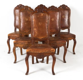 (6) BAROQUE REVIVAL STYLE DANISH OAK DINING CHAIRS