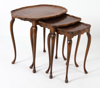 QUEEN ANNE REVIVAL STYLE NESTING TABLES C. 1950S
