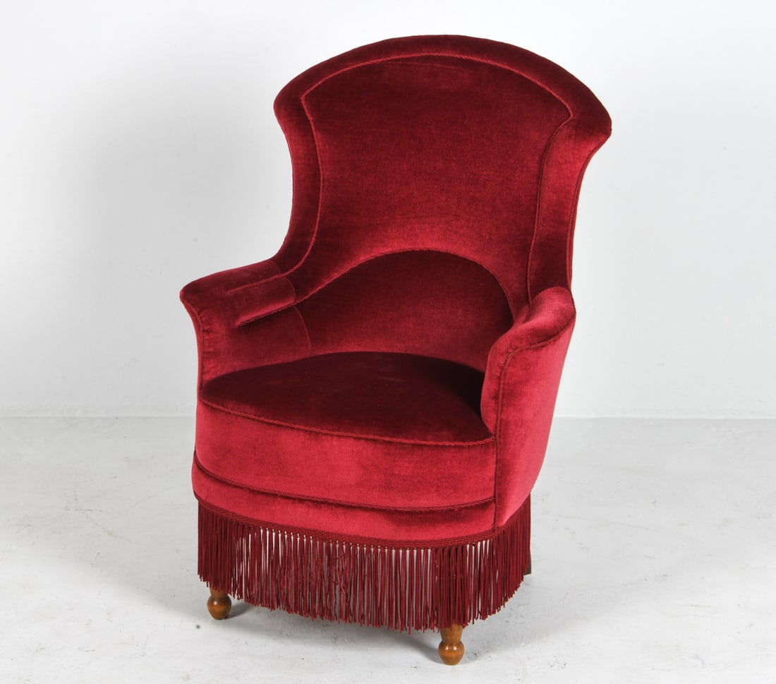 MID-CENTURY DANISH VELOUR SKIRTED ARMCHAIR C.1950S (1 of 11)