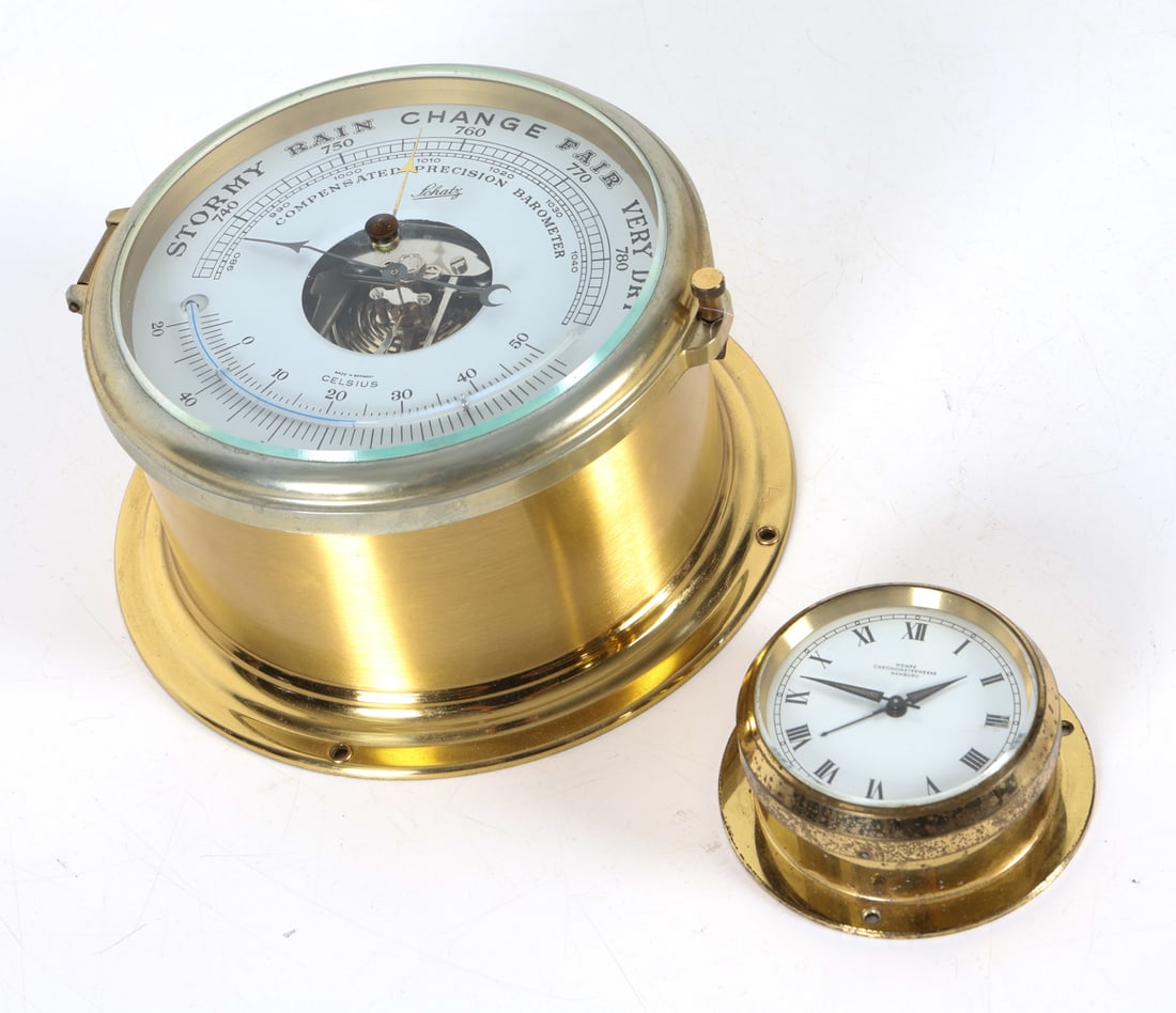 SCHATZ BRASS BAROMETER & WEMPE SHIPS CLOCK (1 of 18)