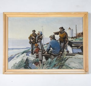 CHRISTIAN VALENTINUSEN (1903-1984) FISHERMEN O/C