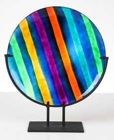 JAN WIBERG STYLE ART GLASS PLATE C. 1980S