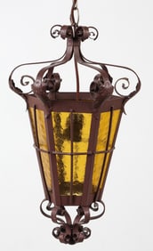 PORTUGUESE STYLE WROUGHT IRON & GLASS LANTERN