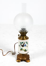 VICTORIAN STYLE DANISH CERAMIC & GLASS TABLE LAMP
