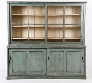 ANTIQUE COUNTRY PINE CABINET & HUTCH 19TH C.