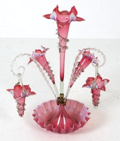 VICTORIAN CRANBERRY GLASS EPERGNE C. 1900
