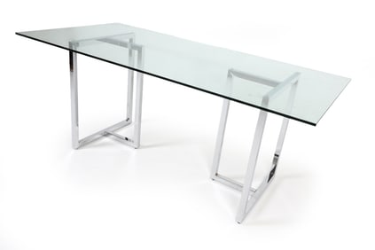 CONTEMPORARY CHROME & GLASS DINING TABLE