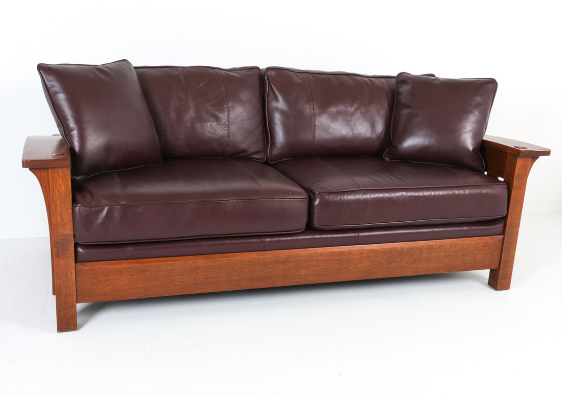 STICKLEY MISSION ORCHARD OAK & LEATHER SOFA (1 of 12)