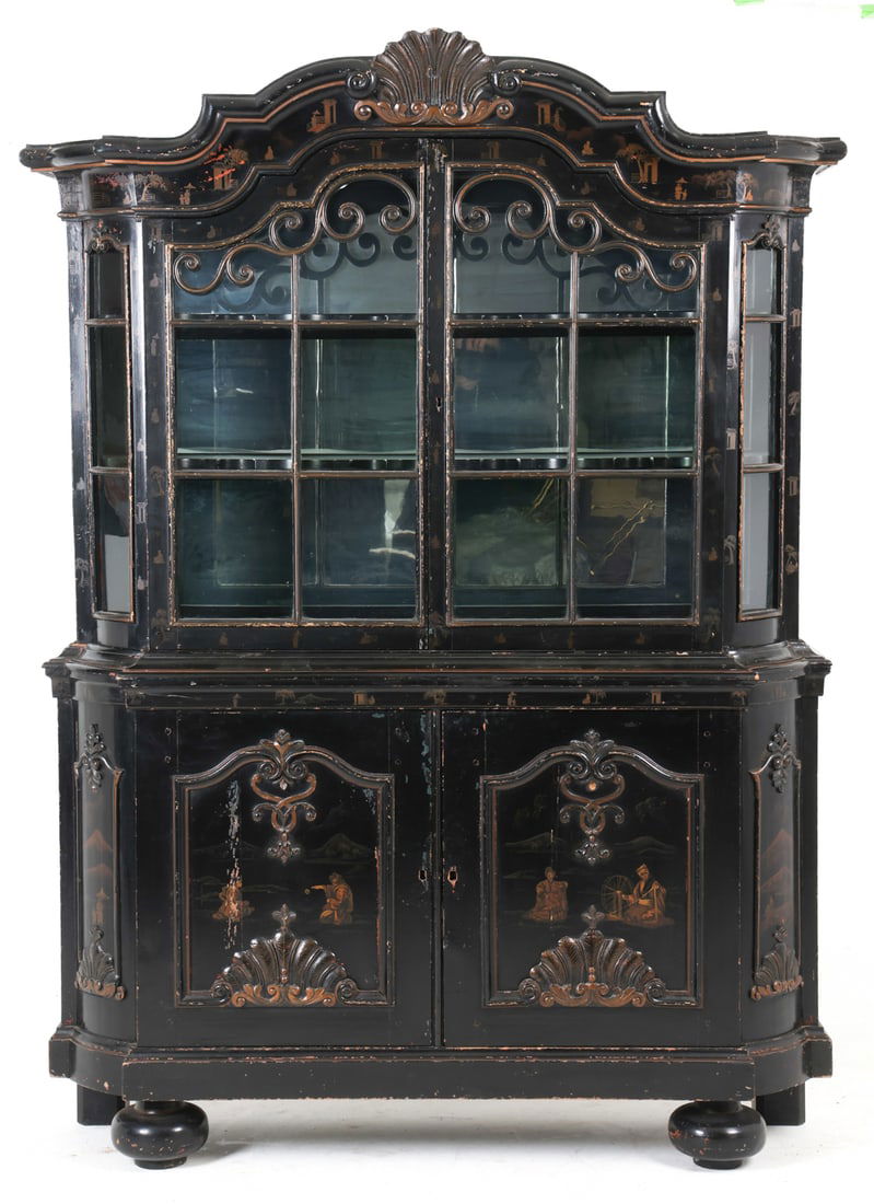 ANTIQUE CHINOISERIE PAINTED BREAKFRONT CABINET (1 of 15)