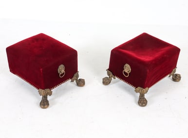 PAIR OF VELVOUR OTTOMANS WITH ORMOLU