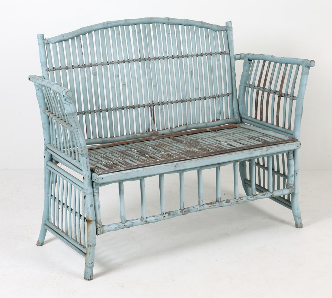 ANTIQUE PAINTED BAMBOO BENCH (1 of 11)