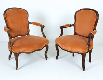 PAIR OF LOUIS XV STYLE VELOUR PARLOUR CHAIRS