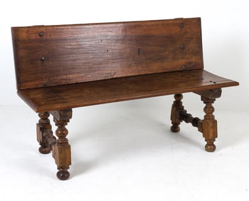 ANTIQUE CARVED OAK BENCH 19TH C.